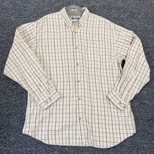 Columbia Sportswear Mens L‎ Long Sleeve Button Up Cream Check Plaid Outdoor Soft